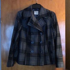 Old Navy black and grey plaid pea coat